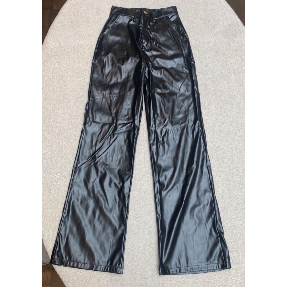 Black Vegan Leather Women’s Size 8 NEW Pleather Pants - Picture 2 of 14